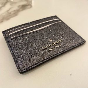 KATE SPADE Lola Glitter Small Slim Card Holder Dusk Navy Gift Box